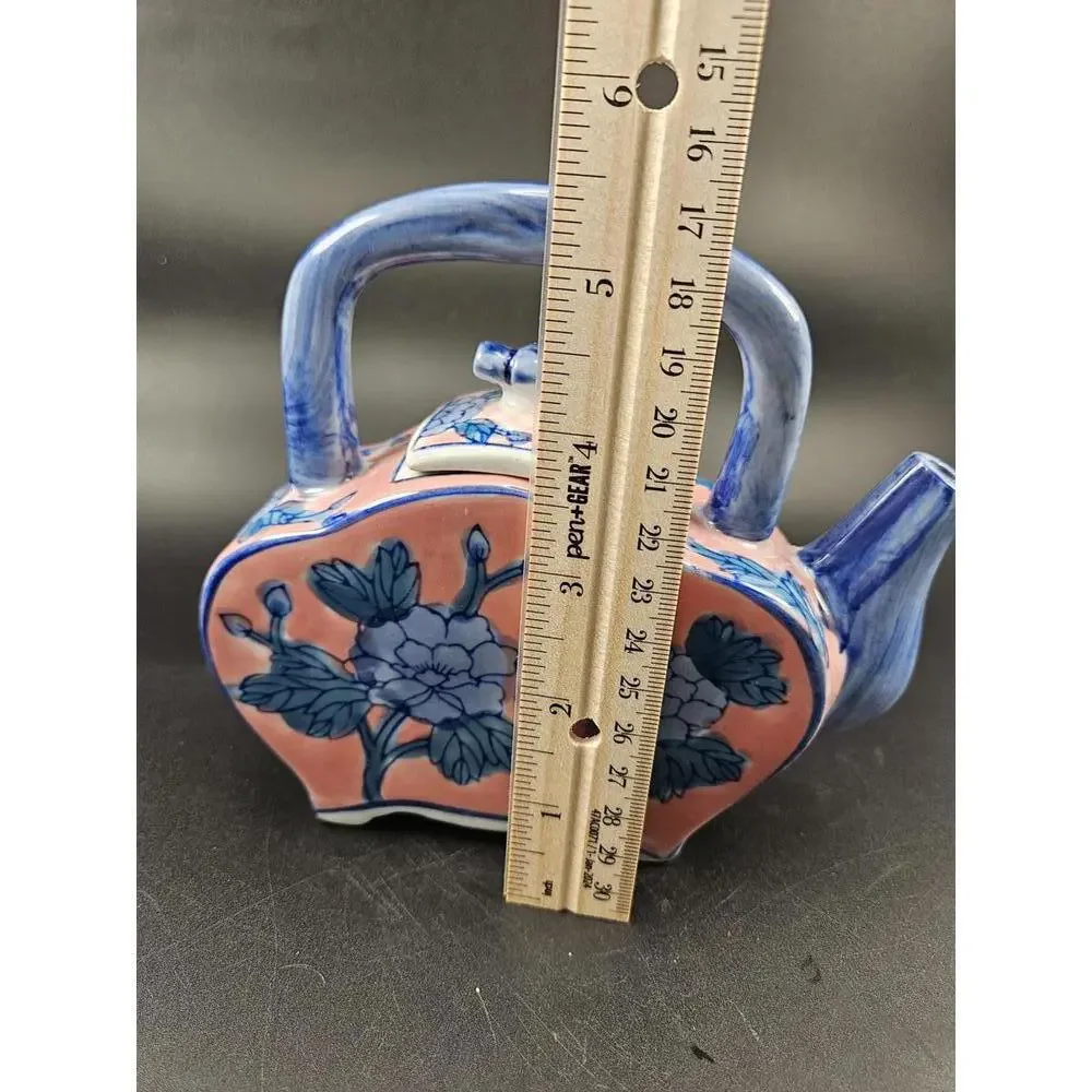 Ben Rickert Chinoiserie Teapot Blue Pink Floral Ceramic Asian Decor 5 In Tall - Picture 6 of 9
